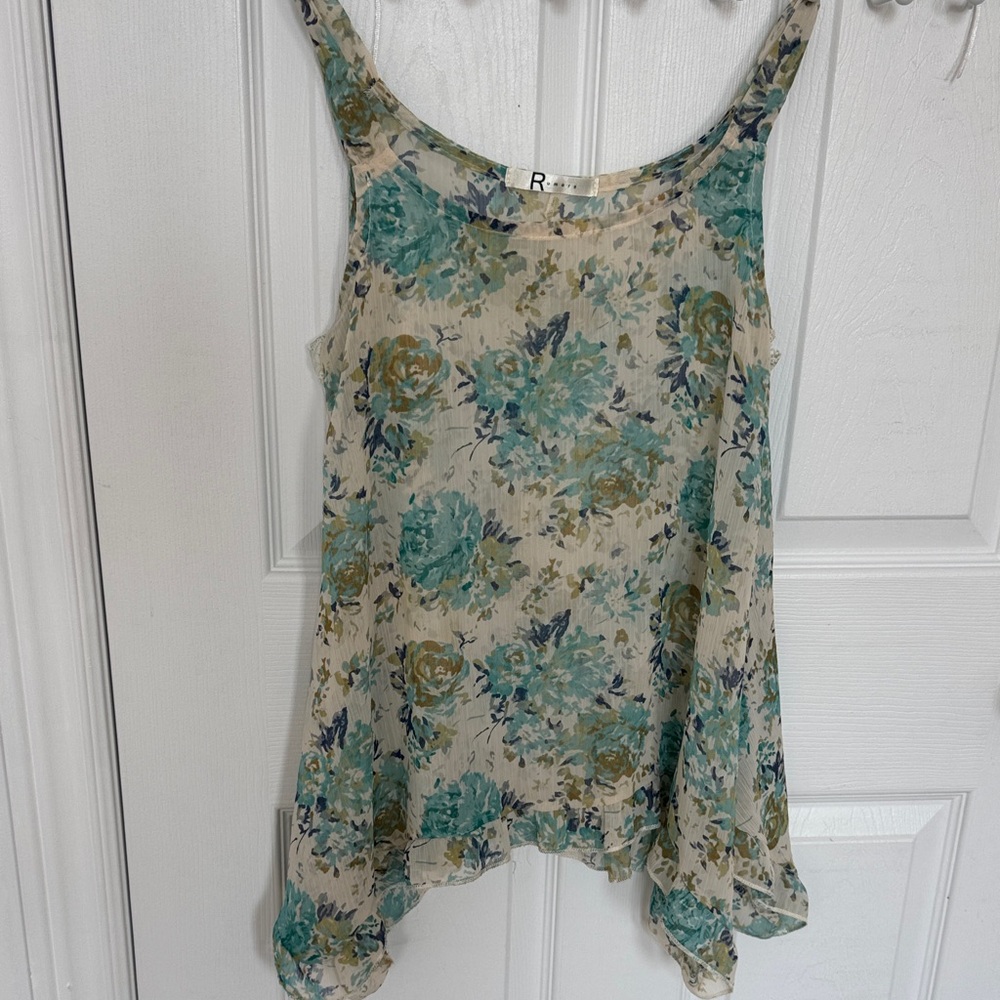 Floral Camisole Top in Green and Cream